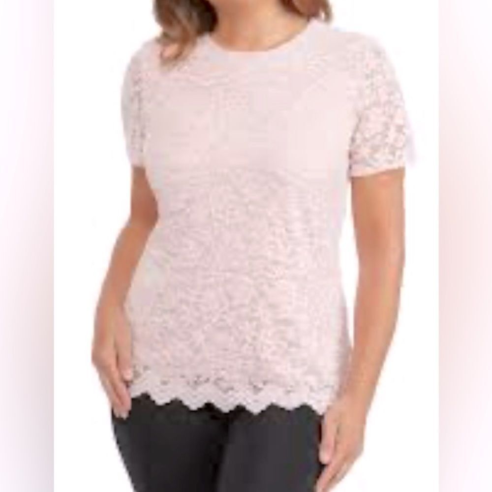🛍️ Teddi Rose Womens Top Lace Floral Stretch Short Sleeves Pink  Size Small 🎉